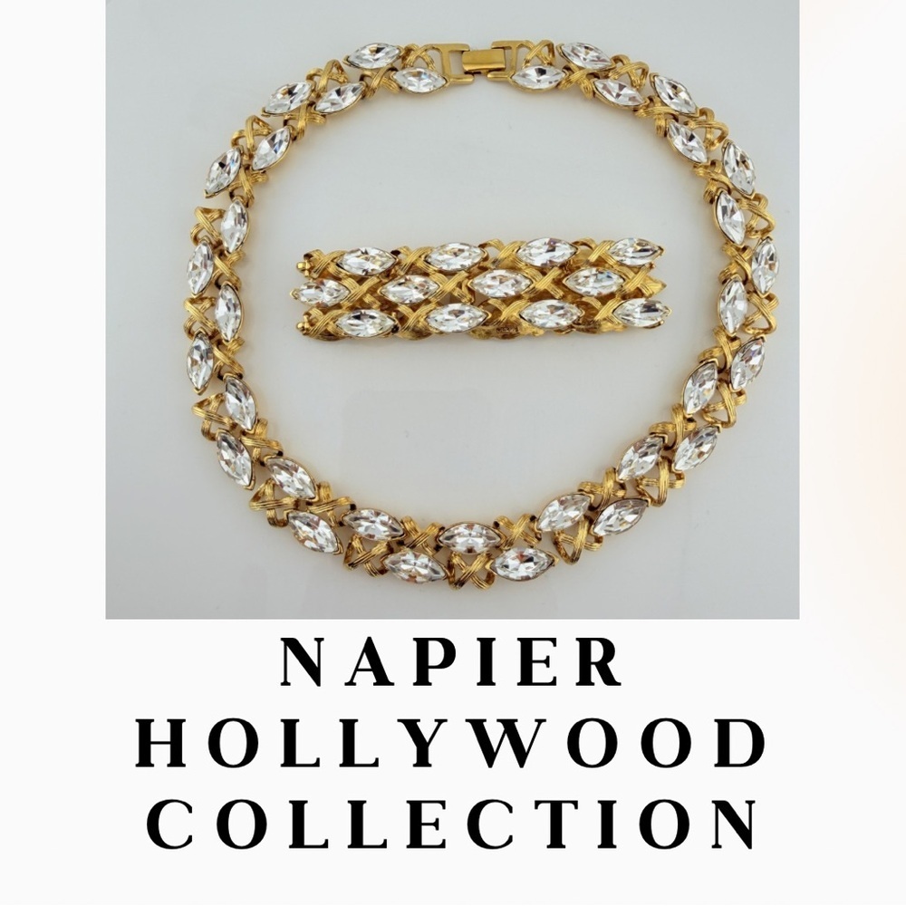 Vintage Napier "Hollywood Collection" 1990 Rhinestone Necklace & Bracelet Set